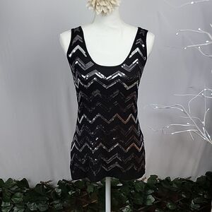 CARMEN‎ Marc Valvo Sequins Black & Silver Tank Top  Women's Small